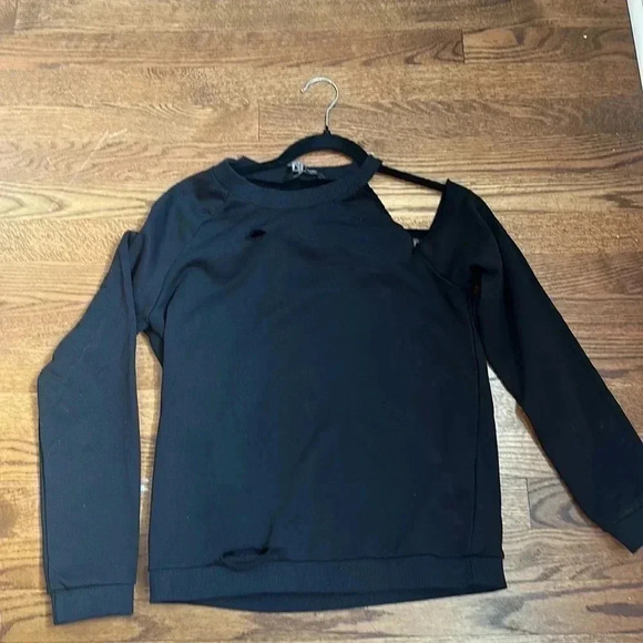 TOV Los Angeles Ripped Cold Shouder Sweatshirt Black Size 38 Small - Picture 5 of 7